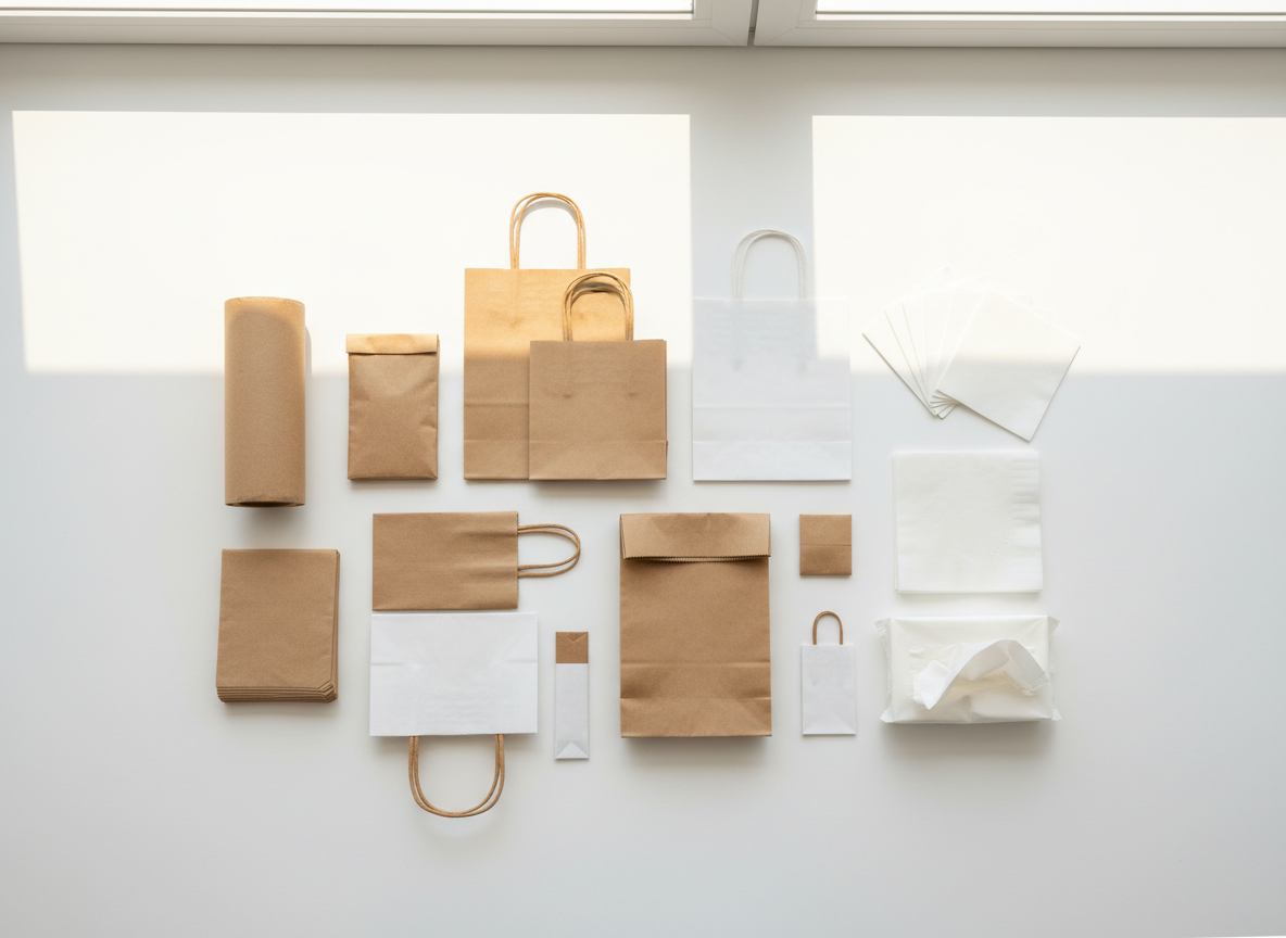 Bags and paper products including carry bags, napkins and paper towels